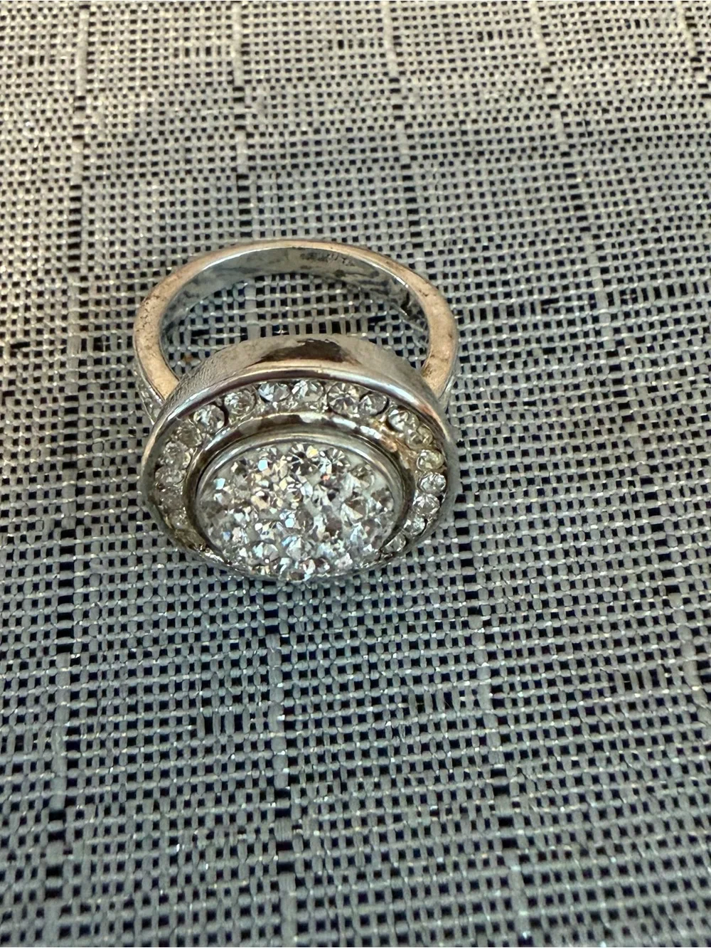 Silver-Tone Crystal Cluster Cocktail Ring - Clear